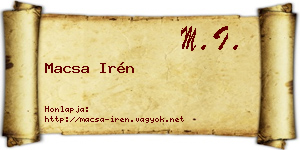 Macsa Irén névjegykártya